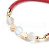 2Pcs 2 Color Synthetic Moonstone & Brass Heart Beaded Slider Bracelet BJEW-JB08852-5
