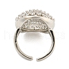 Real Platinum Plated Brass Micro Pave Clear Cubic Zirconia Cuff Rings RJEW-L113-017P-01-3