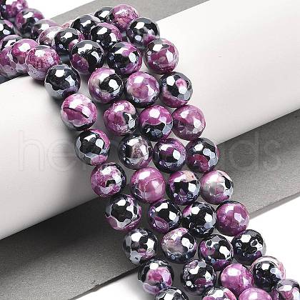 Electroplated Natural Fire Crackle Agate Round Beads Strands G-G0006-A02-07-1