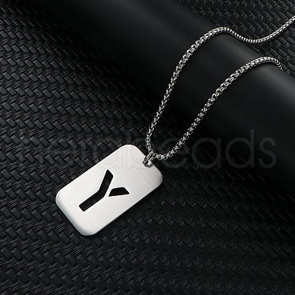 Rectangle with Hollow Out Letter 201 Stainless Steel Pendant Necklaces FS-WG34D20-16-1