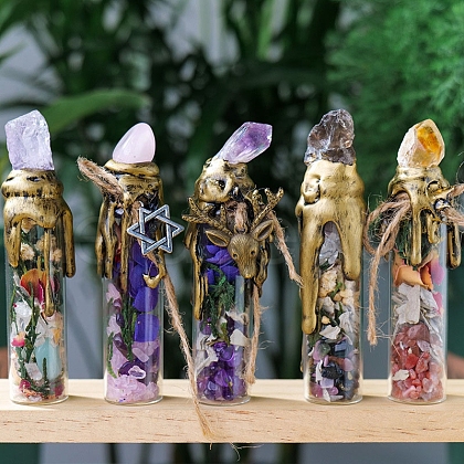 Mixed Natural Gemstone Chip Wishing Bottles PW-WG50330-02-1