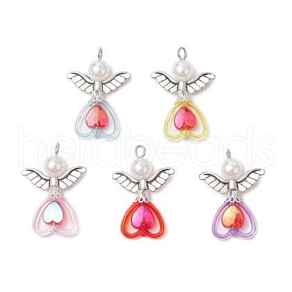 Heart with Angel Acrylic Pendants PALLOY-JF03725-04-1