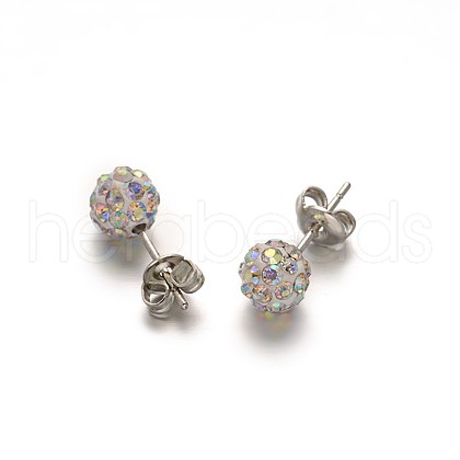 Polymer Clay Rhinestone Ball Stud Earrings EJEW-F0083-03J-1