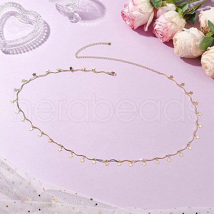 Brass Star Charm Wavy Bar Link Waist Chains for Women NJEW-C00039-1