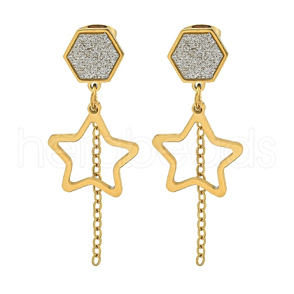 Ion Plating(IP) 304 Stainless Steel Star Dangle Stud Earrings EJEW-G400-42G-02-1