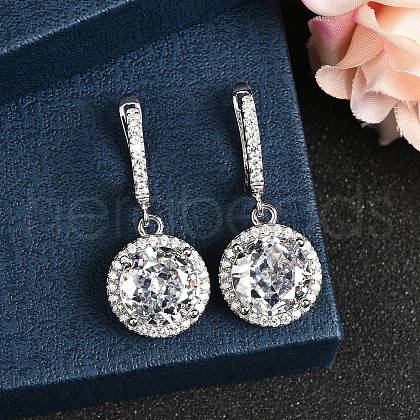 925 Sterling Silver Micro Pave Cubic Zirconia Dangle Hoop Earrings EJEW-F371-01B-01-1