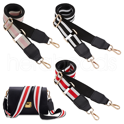 WADORN 3Pcs 3 Colors Adjustable Stripe Pattern Polyester Webbing Bag Straps FIND-WR0009-50B-1