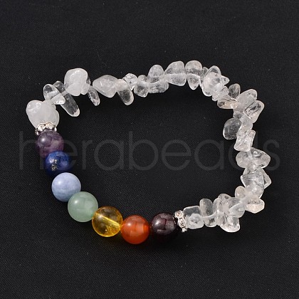 Chips and Round Chakra Natural Gemstone Beaded Stretch Bracelets BJEW-JB01990-02-1