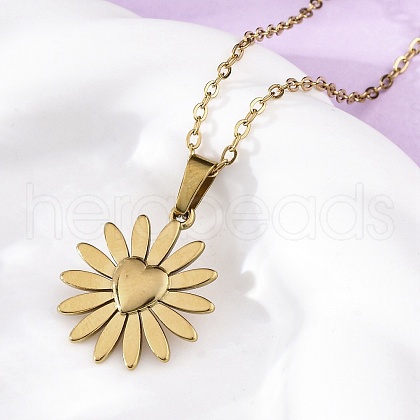 Heart Flower 304 Stainless Steel Pendant Necklaces NJEW-M096-11G-1