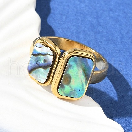 Rectangle 304 Stainless Steel Paua Shell Cuff Rings for Women X-RJEW-G346-04G-01-1