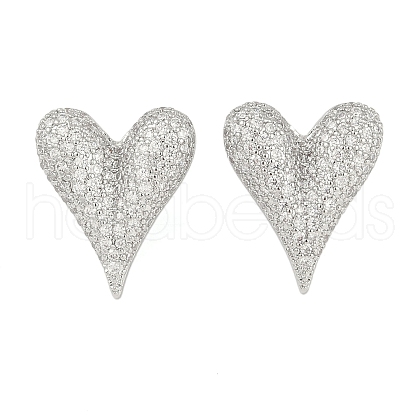 Heart Clear Cubic Zirconia Stud Earrings EJEW-S235-02P-1