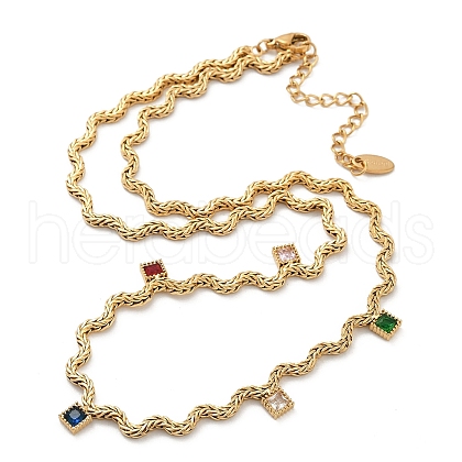 304 Stainless Steel Rope Chain Colorful Cubic Zirconia Tassel Necklaces for Women NJEW-V015-01G-B-1