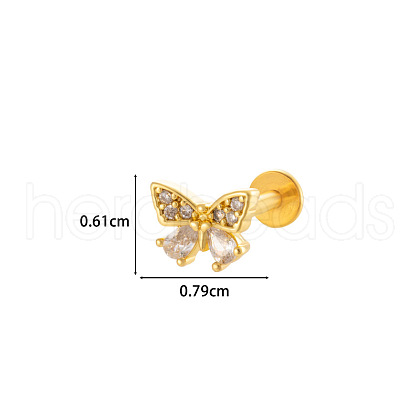 Butterfly 316L Surgical Stainless Steel Clear Cubic Zirconia 17 Gauge Threadless Labrets WGBD99E-01-1