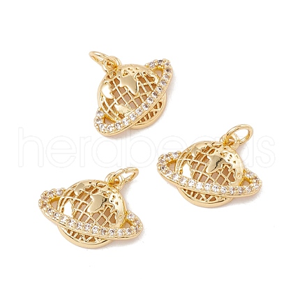 Brass Micro Pave Clear Cubic Zirconia Charms X-KK-G415-33G-1