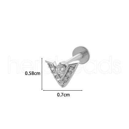 Triangle 316L Surgical Stainless Steel Clear Cubic Zirconia 17 Gauge Threadless Labrets WGBD99E-16-1