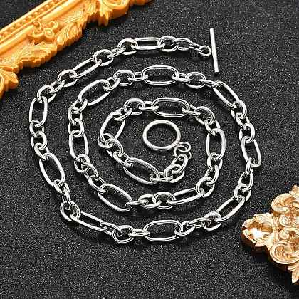 Non-Tarnish Unisex 304 Stainless Steel Figaro Chain Necklaces NJEW-H215-03P-1