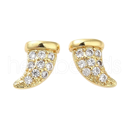 Rack Plating Brass Horn Stud Earrings with Cubic Zirconia EJEW-D061-30G-1