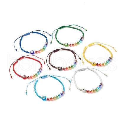 Flat Round Evil Eye Lampwork Braided Bead Bracelets Set BJEW-JB07234-1