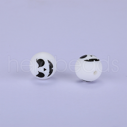 Printed Round with Ghost Pattern Silicone Focal Beads SI-JX0056A-126-1