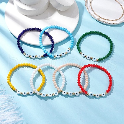 7Pcs Glass Beads Stretch Bracelets BJEW-JB11575-1