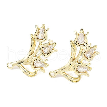 Brass Micro Pave Clear Cubic Zirconia Stud Earring Findings KK-Z106-02G-09-1