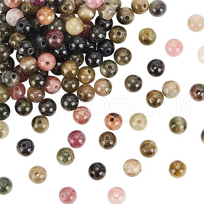Olycraft Natural Tourmaline Round Beads Strands G-OC0003-54-1