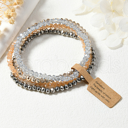 4Pcs Faceted Electroplated Glass Round Beaded Stretch Bracelet Set for Women WGB8DC2-02-1