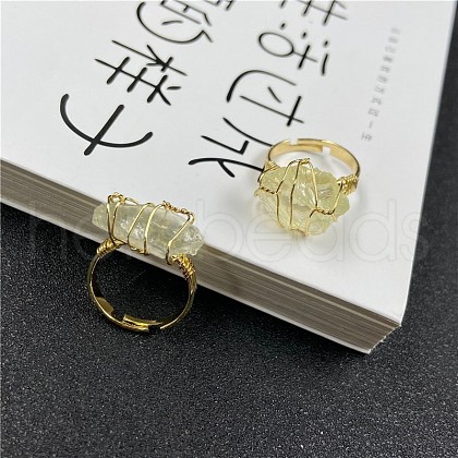 Nuggets Alloy Wire Wrapped Natural Lemon Quartz Cuff Rings FS-WGA7830-14-1