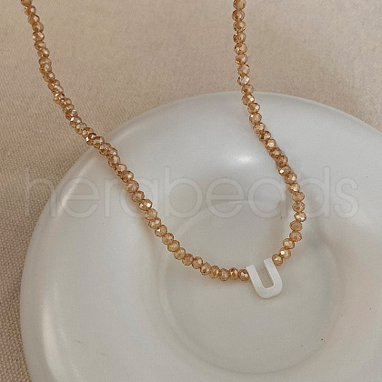 Natural Shell Initial Pendant Glass Beaded Pendant Necklaces FS-WG76541-21-1