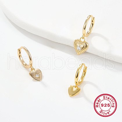 3Pcs 925 Sterling Silver Clear Cubic Zirconia Heart Hoop Earrings MG6658-7-1