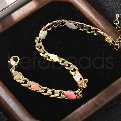 Brass Enamel Links Bracelets for Women BJEW-B125-06G-1