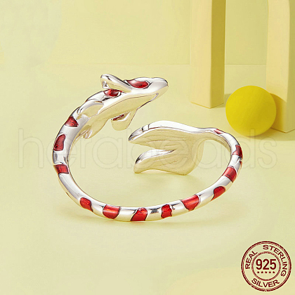 Koi Fish 925 Sterling Silver Pave Clear Cubic Zirconia Enamel Cuff Rings for Women FS-WG52F3D-01-1