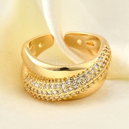 Brass Micro Pave Cubic Zirconia Open Cuff Rings for Women RJEW-K292-01G-1
