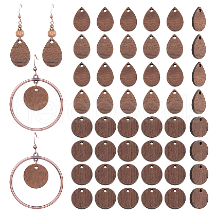  Elit 40Pcs 2 Styles Walnut Wood Pendants WOOD-PH0002-34-1