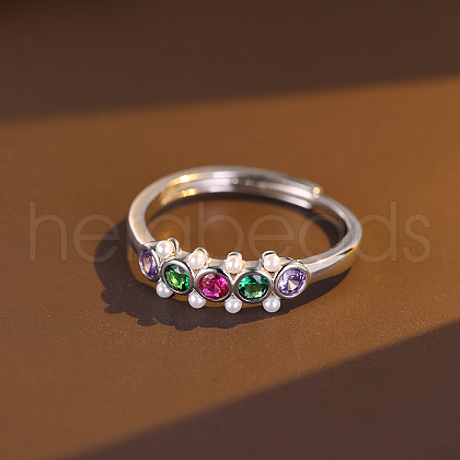 925 Sterling Silver with Cubic Zirconia Adjustable Finger Rings for Women KM1162-2-1