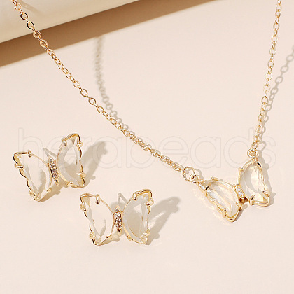 Butterfly Acrylic Rhinestone with Iron Pendant Necklaces & Stud Earrings Sets for Women WGFFCAF-04-1