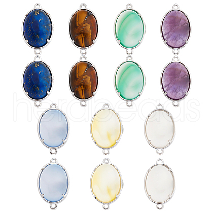 SUPERFINDINGS 14Pcs 7 Styles Brass Natural Gemstone Connector Charms G-FH0001-79-1