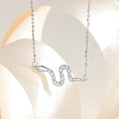 Snake 925 Sterling Silver Micro Pave Clear Cubic Zirconia Pendant Necklaces FS-WG93C20-02-1