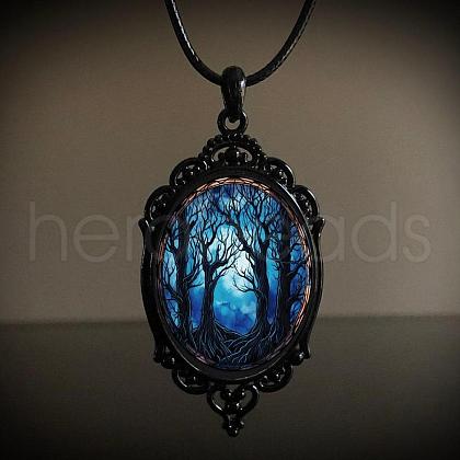 Oval Gothic Alloy Glass Halloween Pendant Necklaces for Women FS-WG73C21-07-1