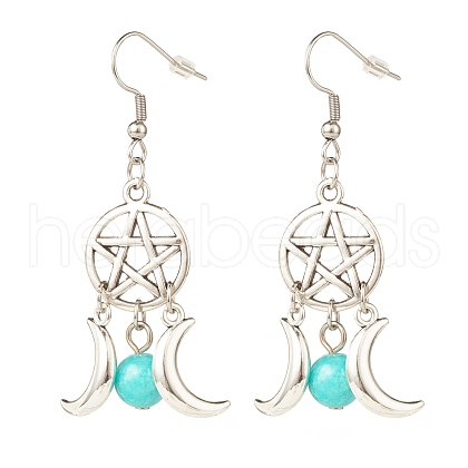 Woven Net with Natural Mashan Jade Dangle Earrings EJEW-JE04945-02-1