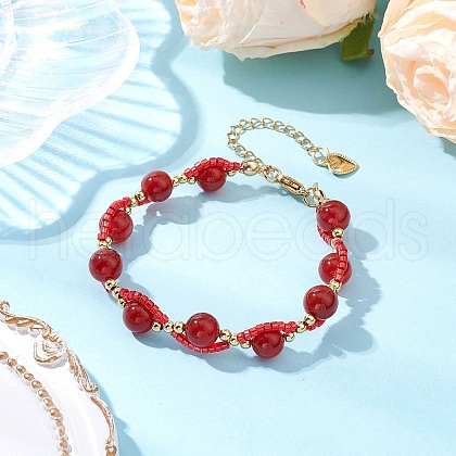 Round Natural Carnelian Beaded Bracelets for Women BJEW-MZ00151-03-1