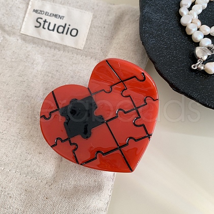 Saw Puzzle Heart Cellulose Acetate(Resin) Claw Hair Clips PW-WG1A16D-01-1