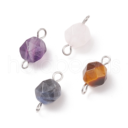 Faceted Natural Mixed Stone Connector Charms PALLOY-JF01693-1