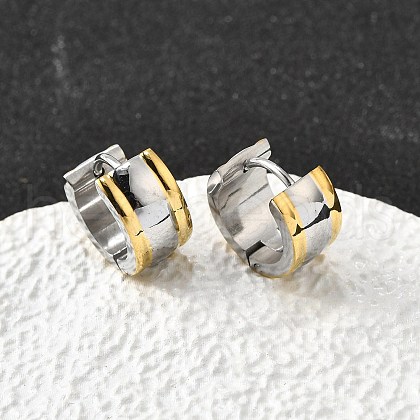 304 Stainless Steel Two Tone Hoop Earrings EJEW-D308-13PG-1