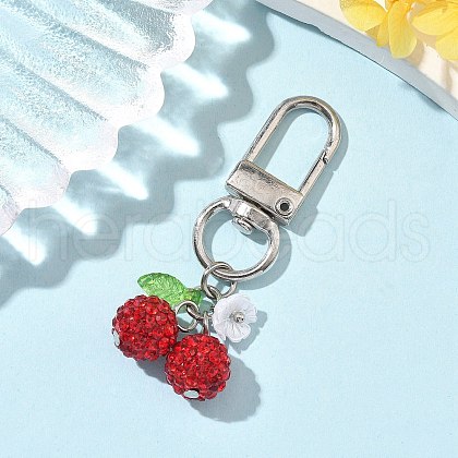 Polymer Clay Rhinestone Cherry Pendant Decorations HJEW-JM03268-01-1