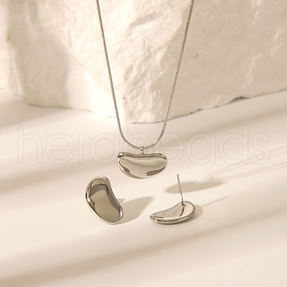 Bean Stainless Steel Stud Earrings & Pendant Necklaces Sets for Unisex AA3662-1-1