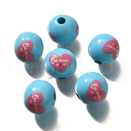 Valentine's Day Element Printed Wood Beads WOOD-R002-01-19-1
