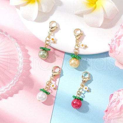 4Pcs Tomato Glass Seed Beaded Pendant Decorations HJEW-MZ00264-1