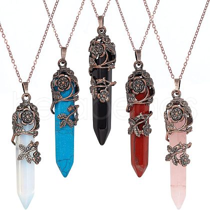  DIY 5Pcs Gemstone Pointed Pendant Making Kits DIY-NB0005-08-1