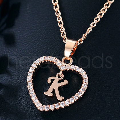 Heart Brass Micro Pave Clear Cubic Zirconia Pendant Necklaces WGA8162-16-1